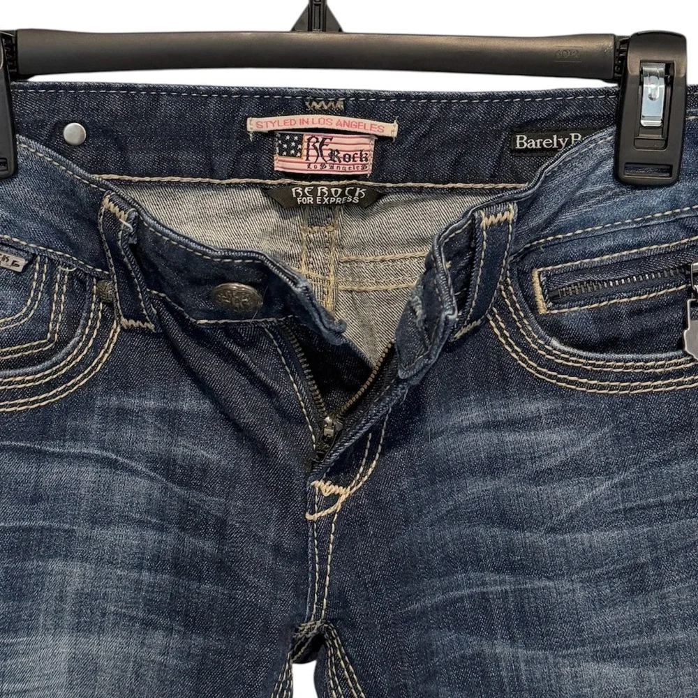 ReRock Express Y2K Jeans Womens 2R Long Inseam Barely Boot Dark Blue Wash EUC - Picture 7 of 11